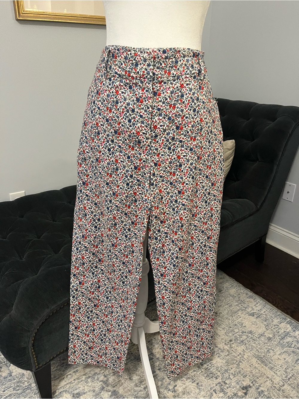 LOFT Floral Straight-Leg Pants in Navy, Red & Cream